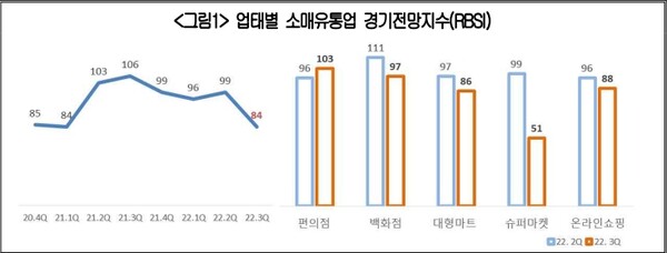 소매유통업 업태별 경기전망지수 자료=대한상공회의소