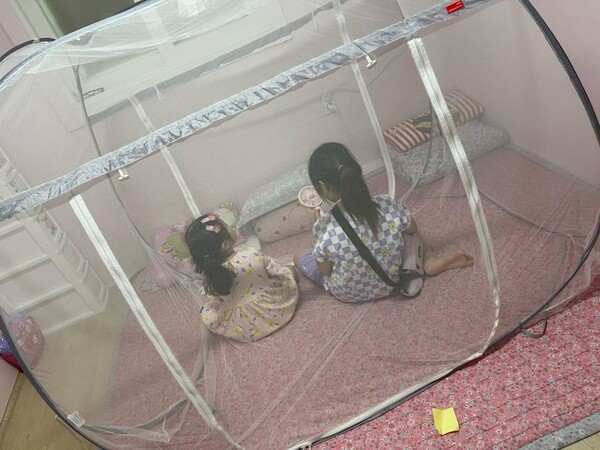 저소득 가구 아동을 위해 설치한 원터치 모기장 텐트. 사진=영등포구