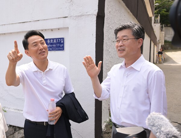 신당9구역 현장방문, 오세훈 시장과 김길성 구청장. 사진=중구  