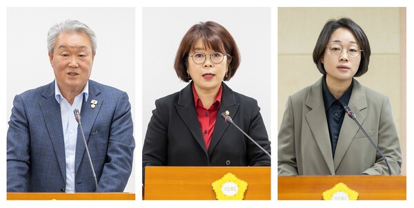 왼쪽부터 김철수(민주당)·방은경·양명희 의원이 해당조례를 대표발의 했다. 사진=구로구의회